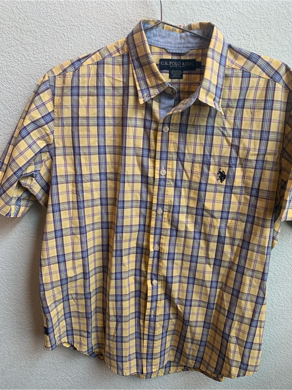 U.S. Polo Assn. Yellow and Blue Plaid Short-Sleeve Button-Down Shirt